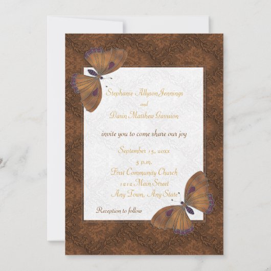 Mariage plat Invitation Papillon Brocade brun (Dos)