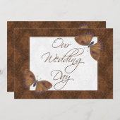 Mariage plat Invitation Papillon Brocade brun (Devant / Derrière)