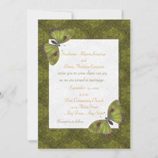 Mariage plat Invitation Papillon Brocade vert (Dos)