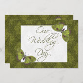 Mariage plat Invitation Papillon Brocade vert (Devant / Derrière)