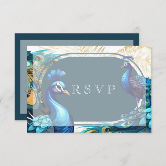 Mariage Plumes de Paon Premium Rsvp (Devant / Derrière)