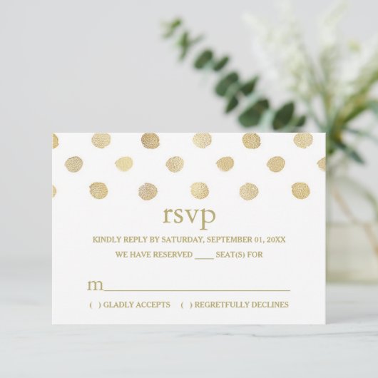 Mariage Pois blanc et or moderne RSVP (Debout devant)