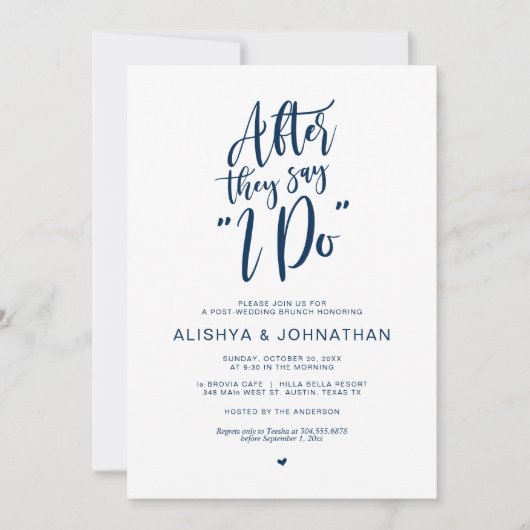 Mariage post Brunch, Rustic Navy Blue Invitation (Devant)