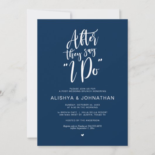 Mariage post Brunch, Rustic Navy Blue Invitation (Devant)