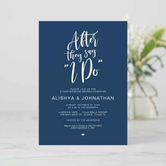 Mariage post Brunch, Rustic Navy Blue Invitation (Debout devant)