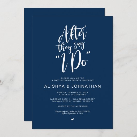 Mariage post Brunch, Rustic Navy Blue Invitation (Devant / Derrière)