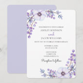 Mariage pourpre. Fleurs lilas. Invitation florale (Devant / Derrière)
