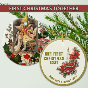 Mariage Premier Noël Ornement en céramique catholi