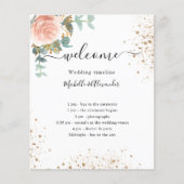 Mariage programme chronologique rose or floral (Devant)