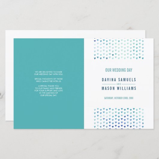 MARIAGE PROGRAMME DE CÉRÉMONIE boho motif bleu (Devant / Derrière)