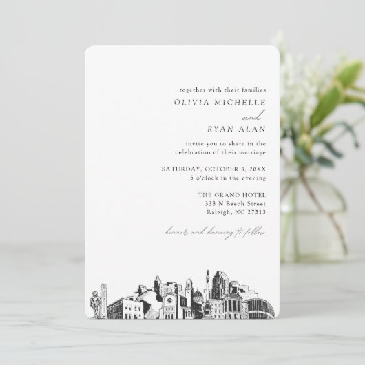 Mariage Raleigh Elegant Skyline Invitation (Debout devant)