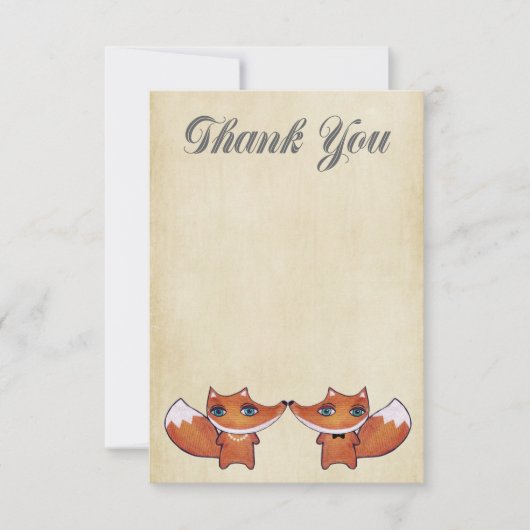 Mariage Red Fox Couple Thank You Note Cartes (Devant)