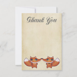 Mariage Red Fox Couple Thank You Note Cartes