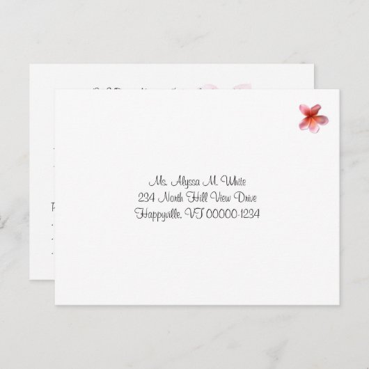 Mariage Répondre Menu Cartes postales Plumeria ros (Devant / Derrière)