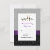 Mariage Réponse RSVP Initiale Or Damassé Gris Noir (Dos)