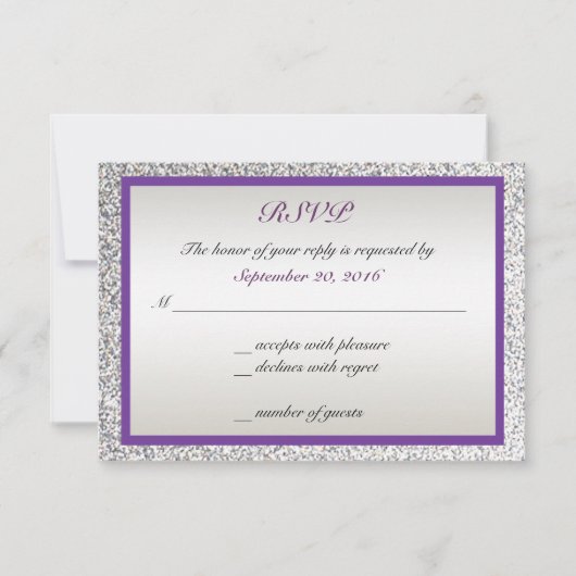 Mariage - Réponse RSVP pailleté élégant violet (Devant)