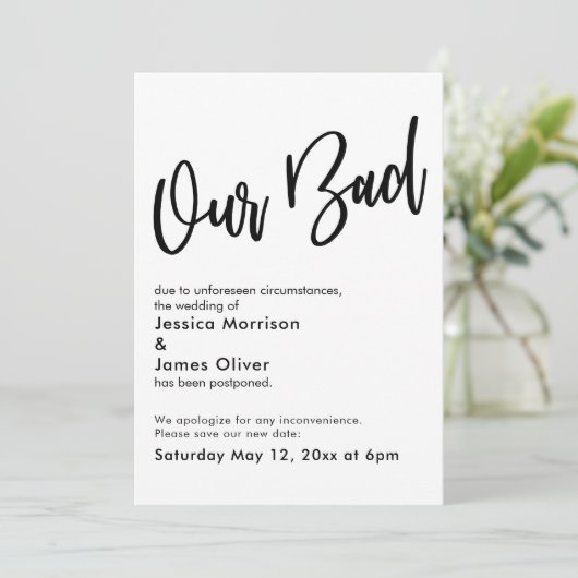 Mariage reporté "Notre Mauvais" Faire-part main (Debout devant)