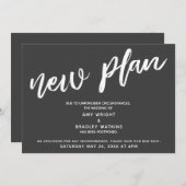 Mariage reporté Nouveau plan gris foncé Faire-part (Devant / Derrière)