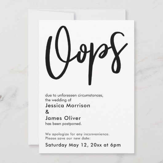 Mariage reporté "Oops" Faire-part humoristique (Devant)