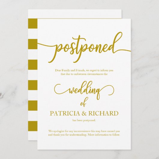 Mariage repoussé Élégant script or Faire-part (Devant / Derrière)