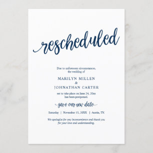 Mariage reprogrammé, bleu marine, Faire-part