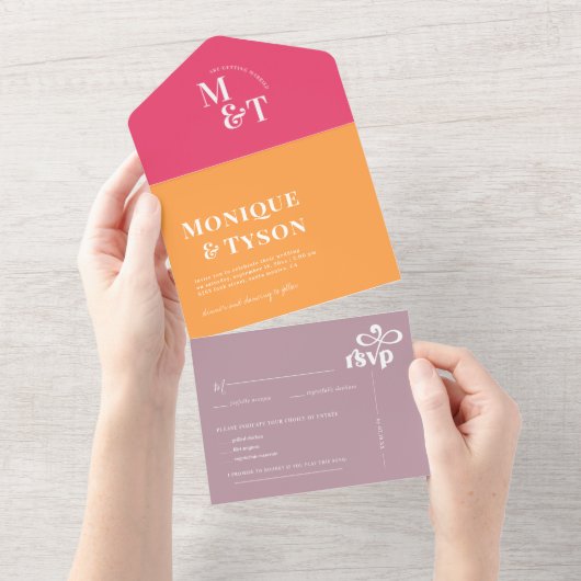 Mariage Rétro Seventies | Invitation Tout en un (Déchirure)