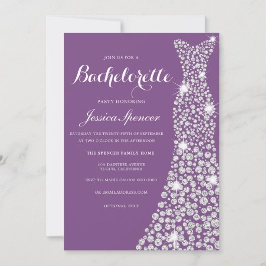 Mariage Robe Bachelorette Party Purple Invitation (Devant)