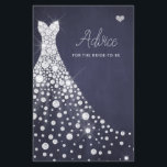 Mariage robe élégante carte de conseil de douche d<br><div class="desc">Diamants blancs brillants robe mariage sur un arrière - plan bleu marine de minuit noir en tableau noir faisant une simple carte moderne élégant de conseil de douche nuptiale.</div>