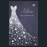 Mariage robe élégante carte de conseil de douche d<br><div class="desc">Diamants blancs brillants robe mariage sur un arrière - plan bleu marine de minuit noir en tableau noir faisant une simple carte moderne élégant de conseil de douche nuptiale.</div>