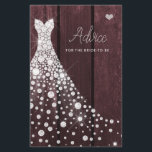 Mariage robe élégante carte de conseil de douche d<br><div class="desc">Diamants blancs brillants robe de mariage sur un arrière - plan en bois de grange bordeaux foncé faisant une simple carte de conseil de douche nuptiale moderne et élégant.</div>