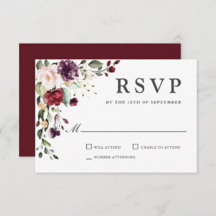 Mariage romantique Bourgogne et Plum Floral RSVP