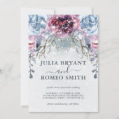 Mariage Romantique Hiver Floral Neige Invitation (Devant)