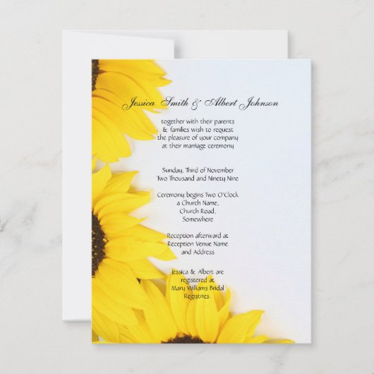 Mariage romantique invitation tournesols (Devant)