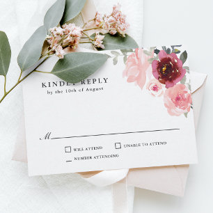 Mariage romantique rose et bordeaux RSVP