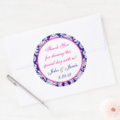 Mariage rond marine et rose Damask Étiquette (Enveloppe)