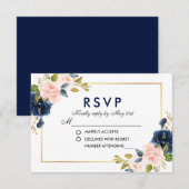 Mariage rose bleu floral RSVP (Devant / Derrière)
