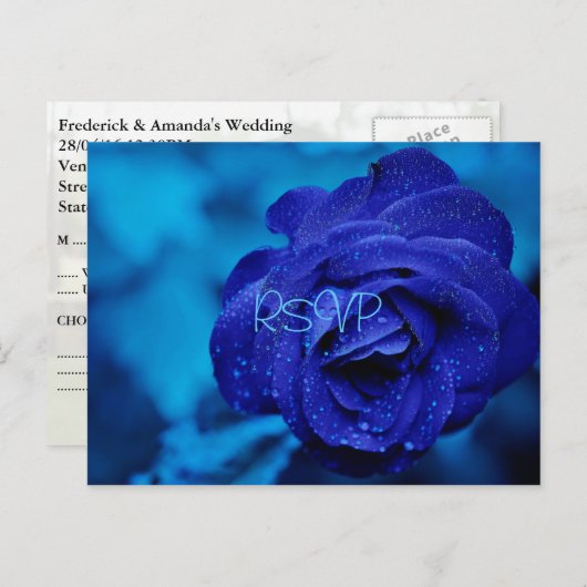 Mariage Rose bleu Inviter RSVP avec Photo et Menu (Devant / Derrière)