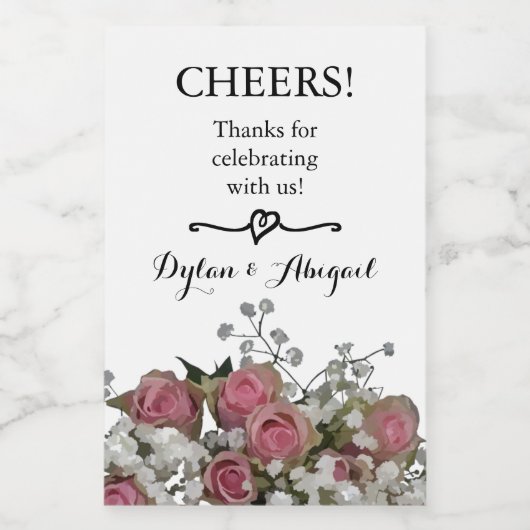 Mariage Rose Bouquet Mini Étiquette bouteille à vi (Étiquettes simples)