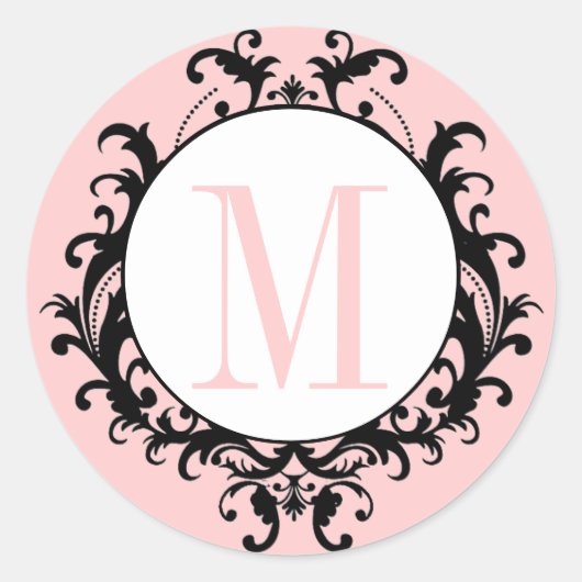 Mariage rose chic Monogram M Damask Étiquette (Devant)