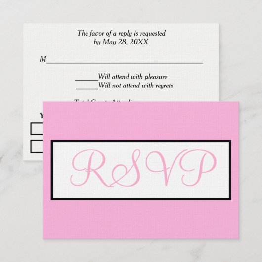 Mariage Rose Clair Blanc RSVP (Devant / Derrière)