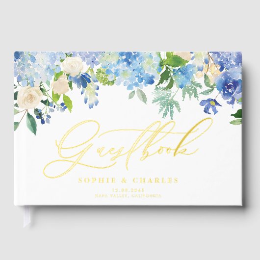 Mariage Rose d'aquarelle bleu Hydrangea et ivoire (Recto)