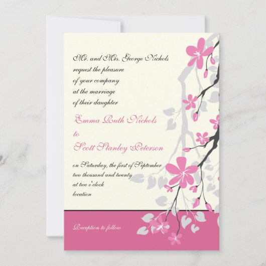 Mariage rose de la branche Magnolia invitation per (Devant)