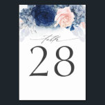 Mariage rose Dusty Blue Navy Carte Numéro de table<br><div class="desc">Cartes de numéro de table de mariage floral bleu et rose</div>