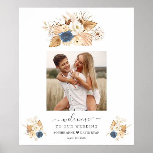 Mariage Rose Dusty Blue Peach Affiche de bienvenue (Devant)