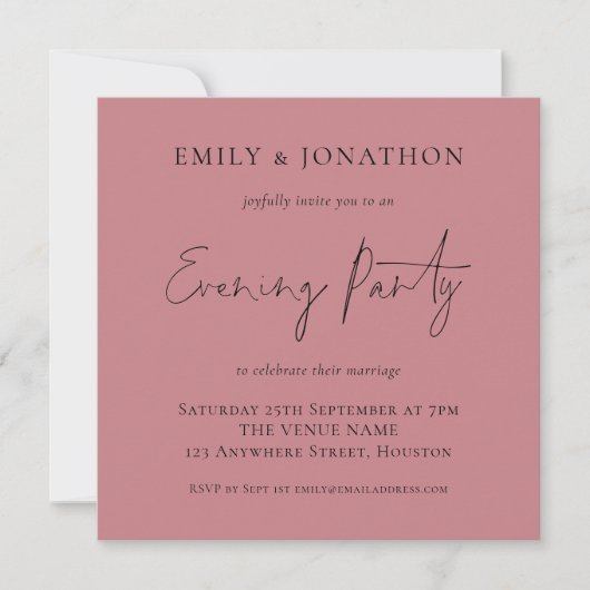 Mariage rose Dusty Rose Invitation de soirée (Devant)