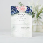 Mariage rose et bleu marine Floral RSVP (Debout devant)