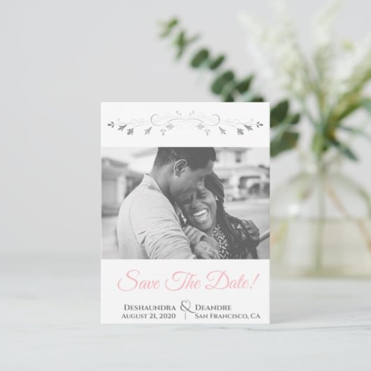 Mariage rose et gris Enregistrer la date Carte pos (Debout devant)