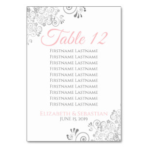 Mariage rose et gris Numéro de table avec tableau