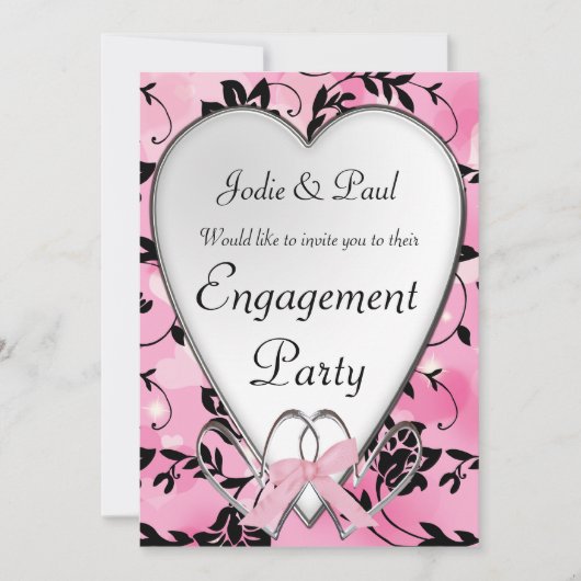 Mariage rose et noir de coeur - invitation de (Devant)