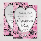 Mariage rose et noir de coeur - invitation de (Devant / Derrière)